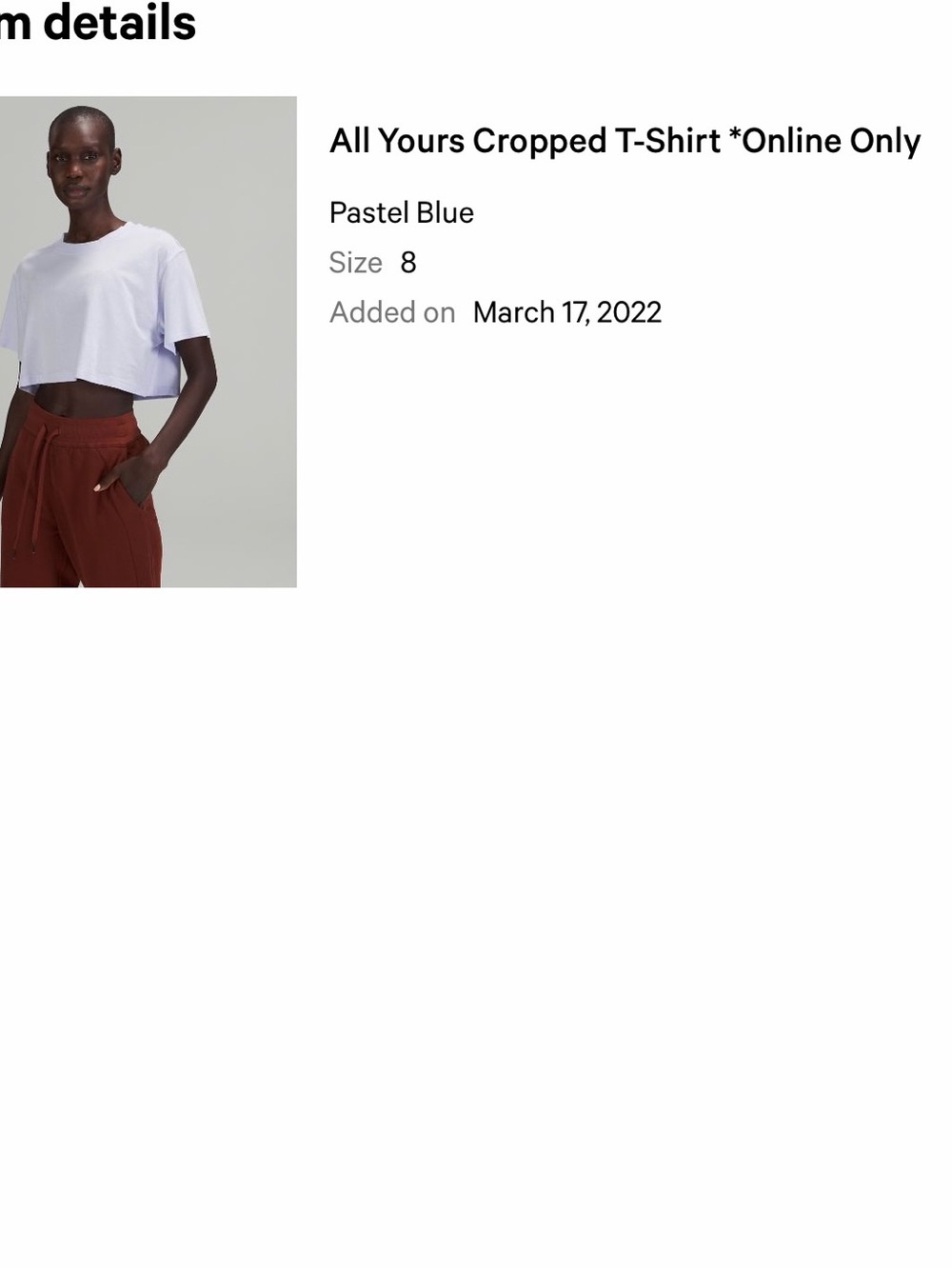 lululemon All Yours Cropped T-Shirt - Picture 5 of 5